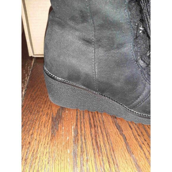 New Size 7 (38) Polar Black Faux Fur Lined Women's Wedge High Heel Boots Booties - Picture 2 of 7